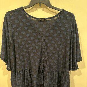 Lane Bryant Navy Blue V-Neck Button Front Top Size 18/20